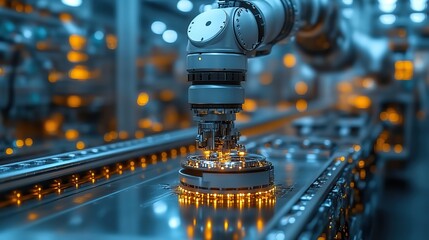 Poster - closeup of smart factory robotic arm showcasing advanced industrial technology and automation in modern manufacturing environment