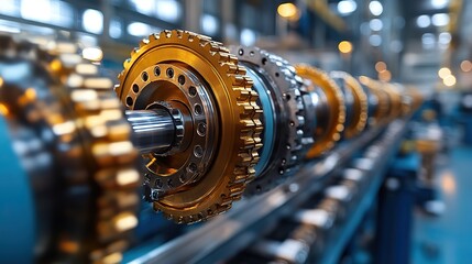 Fototapete - closeup of intricate robotic parts showcasing the advanced technology and precision engineering in smart factory setting.image
