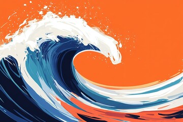 Wall Mural - a painting of an ocean wave on an orange background