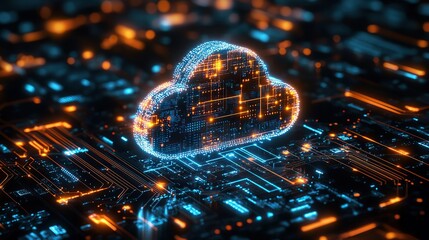 Poster - cloud symbol over digital circuit board representing digital transformation and cloud computing.stock image