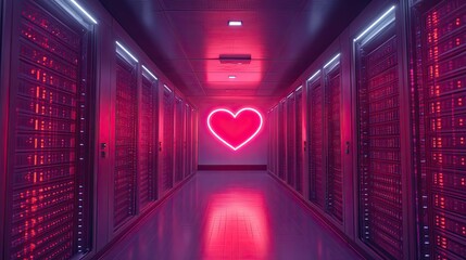 Poster - cloud with heartbeat symbol in server room representing healthcare cloud computing