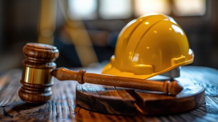 Construction Law Concept with Hard Hat and Gavel