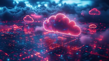 Fototapete - colorful clouds interconnected by lines symbolizing api cloud infrastructure and dat flow.image