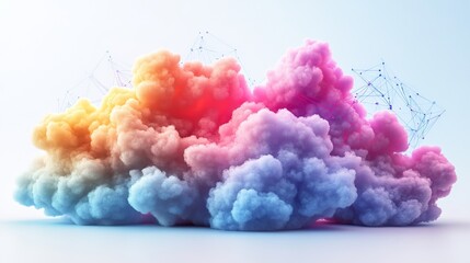 Poster - colorful clouds interconnected by lines symbolizing api cloud infrastructure and dat flow.stock image