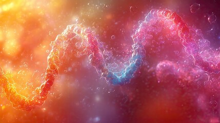 Poster - colorful depiction of dn strands and molecular structures in vibrant abstract background representin