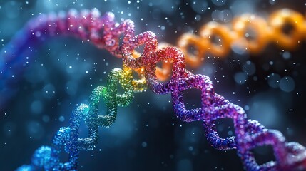 Poster - colorful dn strands representing genetic dat in digital and scientific context.image