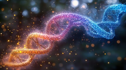 Poster - colorful dn strands representing genetic dat in digital and scientific context