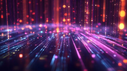 Colored optical fiber, background image, technology concept of data transfer and communication. 