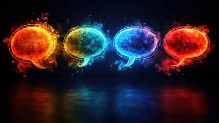 Poster - colorful speech bubbles representing diverse viewpoints and opinions ideal for illustrating debates forums and discussions.stock image
