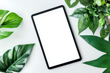 Tablet computer with blank white screen, isolated on white background