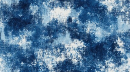 Poster - Damaged Indigo Dyed Effect Textured Background with Seamless Pattern