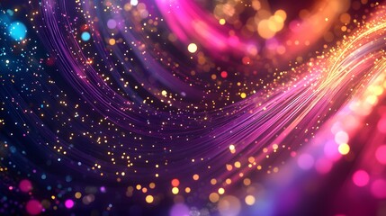 Colored optical fiber, background image, technology concept of data transfer and communication. 