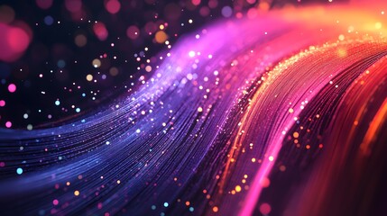 Colored optical fiber, background image, technology concept of data transfer and communication. 