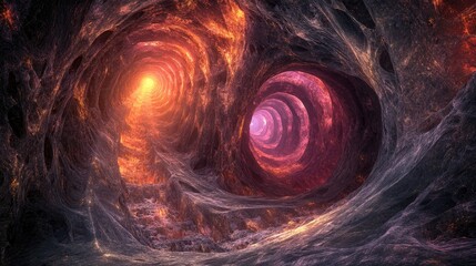 Poster - Fractal elements in a fantasy tunnel Abstract digital technology backdrop 3D visualization