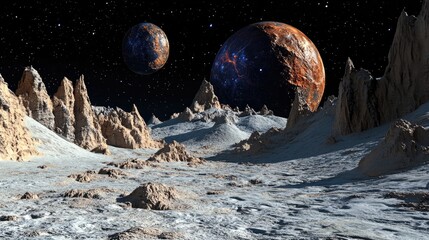 Wall Mural - deep space planets in a 3d cartoon rendering showcasing a science fiction interpretation of a cosmic