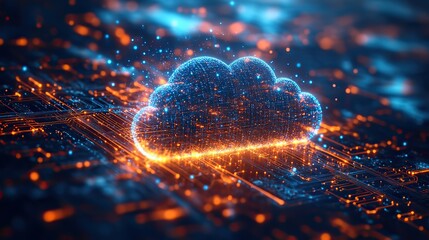 Poster - dat center with digital cloud icons representing cloud budgeting and monitoring.illustration