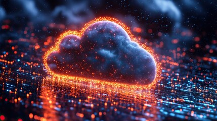 Poster - digital cloud with dat flow representing api cloud migration infrastructure transfer.illustration