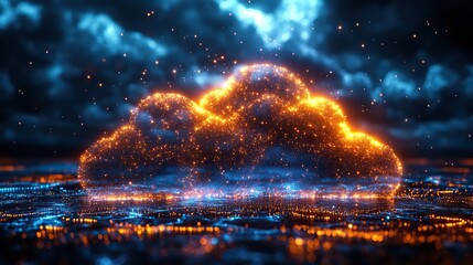 Poster - digital clouds representing cloud infrastructure and dat storage in futuristic landscape.stock image