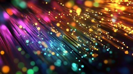Colored optical fiber, background image, technology concept of data transfer and communication. 