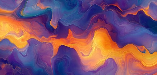 Poster - A vibrant abstract pattern showcasing fluid shapes and a blend of colors including purple, orange, and blue, perfect for artistic backgrounds.