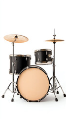 Drum kit with black finish, white isolated background