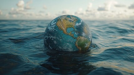 Poster - earth partially submerged in water symbolizing se level rise and its impact on the planet.image