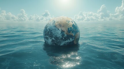 Poster - earth partially submerged in water symbolizing se level rise and its impact on the planet