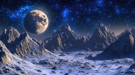 Wall Mural - moon landscape in 3d cartoon rendering