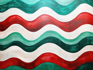 Poster - Abstract wavy lines in red white and green colors create a gradient background