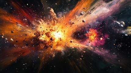 Wall Mural - 3D cartoon depiction of a Big Bang explosion Time warp in the universe Includes 3D rendering