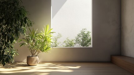 Poster - Empty interior space with a window 3D rendering