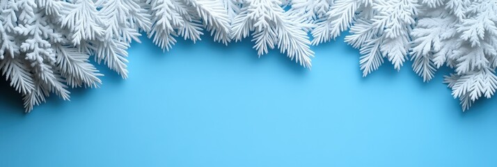 Poster - Frosty Winter Leaves on Blue Background