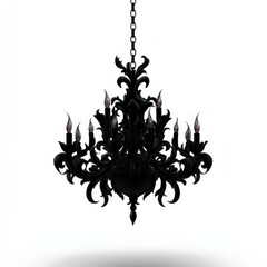 Wall Mural - Elegant black chandelier with intricate design, white isolated background.