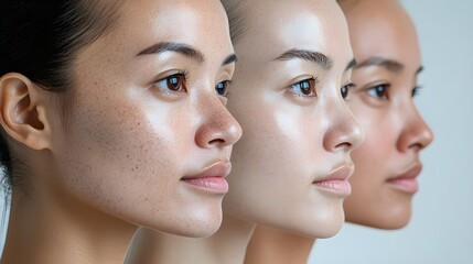 Time-lapse showcasing melasma pigmentation fading over several facial treatments, with progressive before-and-after comparisons, illustrating clear skin results