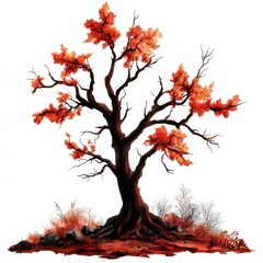 Sticker - Tree with beautiful autumn leaves, isolated on a white background.