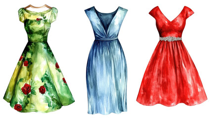 Poster - elegant watercolor dress collection featuring vibrant floral patterns generative ai