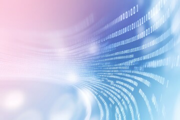 Abstract background with binary code in a curved shape with a blurred background in pink and blue colors.