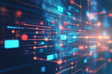 Fototapete - Abstract digital background with glowing lines and data. (1)