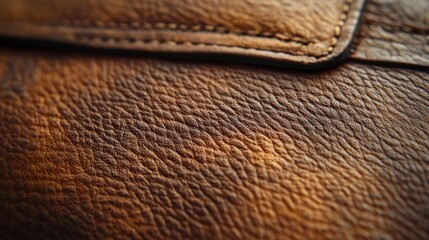 Poster - The detailed surface of a brown leather piece reveals intricate textures and natural grain patterns, highlighting superior craftsmanship and quality materials.