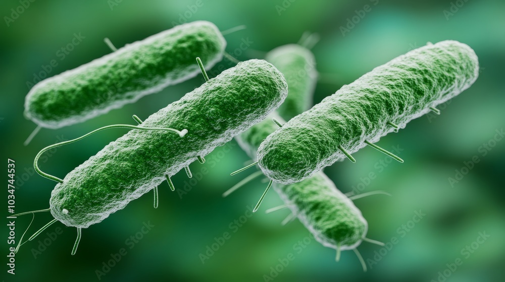 Microorganism Rods Microscopic View of Green Bacteria Rod Shaped Microorganism Microbes ...