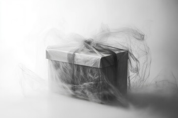 Canvas Print - A Gift Box Wrapped in Delicate, Wispy, Gray Threads