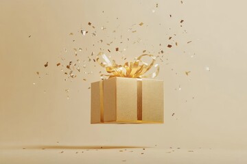 Canvas Print - Gold Gift Box with Confetti Explosion