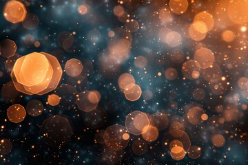 Poster - Soft, glowing orbs of light in shades of orange float against a deep blue background, creating an enchanting and dreamy atmosphere, perfect for visual projects that need a touch of elegance.