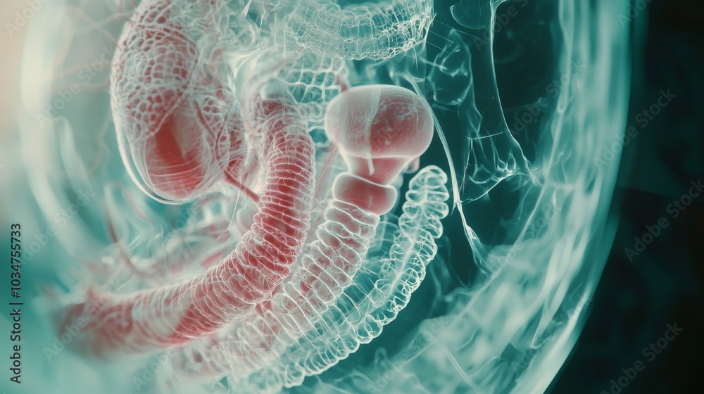 A highly detailed holographic scan of the human digestive system, with ...