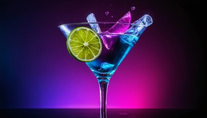 Wall Mural - Splashing Blue Cocktail with Lime