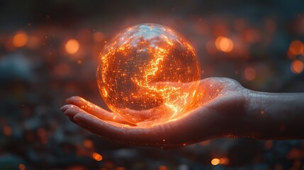 Poster - hand holding glowing digital sphere symbolizing interconnected networks and the digital ecosystem.image