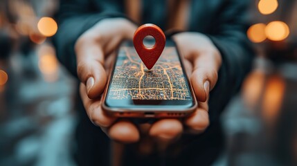 Poster - hand holding phone with geo pin representing local seo the importance of local search optimization in digital marketing.image