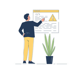 Poster - software bug tracking. programmer and it specialist looks for errors in code of program or applicati
