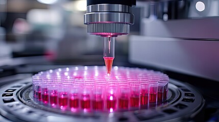 Poster - high tech lab equipment analyzing samples representing precision medicine and diagnostic technology.image