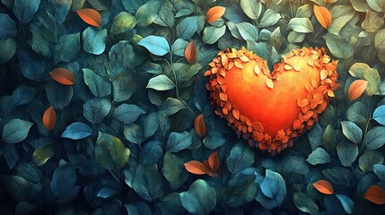 Poster - heart surrounded by leaves symbolizing inner peace and connection with nature ideal for guided meditation